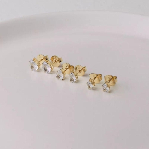 Brinco Dourado Trio de Gotas Cravejadas 6/7/8MM