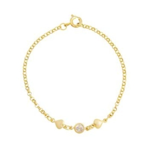 PULSEIRA INFANTIL CORAÇÃO E PONTO DE LUZ CRISTAL OURO