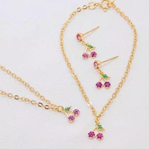 CONJUNTO CEREJA (COLAR+PULSEIRA+BRINCO)