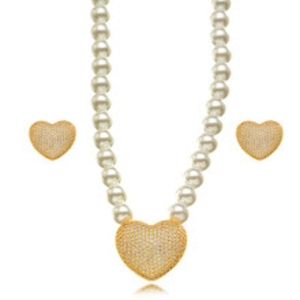 CONJUNTO PEROLA E CORAÇÃO LUXO