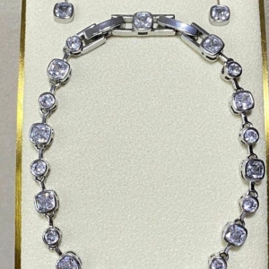 CONJUNTO PULSEIRA DELICADA RIVIERA + BRINCO RODIO CRISTAL
