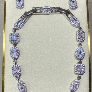 CONJUNTO PULSEIRA RIVIERA + BRINCO RODIO CRISTAL