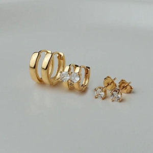 Trio de brincos OURO ZIRCONIA