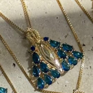 COLAR NOSSA SENHORA ZIRCONIAS AZUL