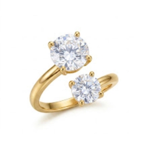 ANEL OURO SOLITARIO DUPLO CRISTAL P