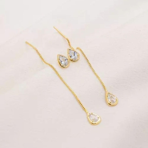 DUPLA BRINCO EARLINE GOTA OURO ZIRCONIA