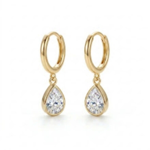 BRINCO OURO ARGOLA GOTA ZIRCONIA G