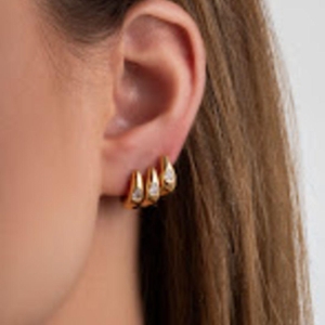 TRIO OURO ARGOLAS GOTA ZIRCONIA
