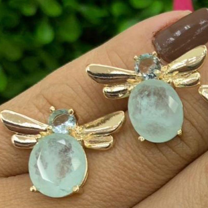 BRINCO LIBELULA AZUL CLARO OURO
