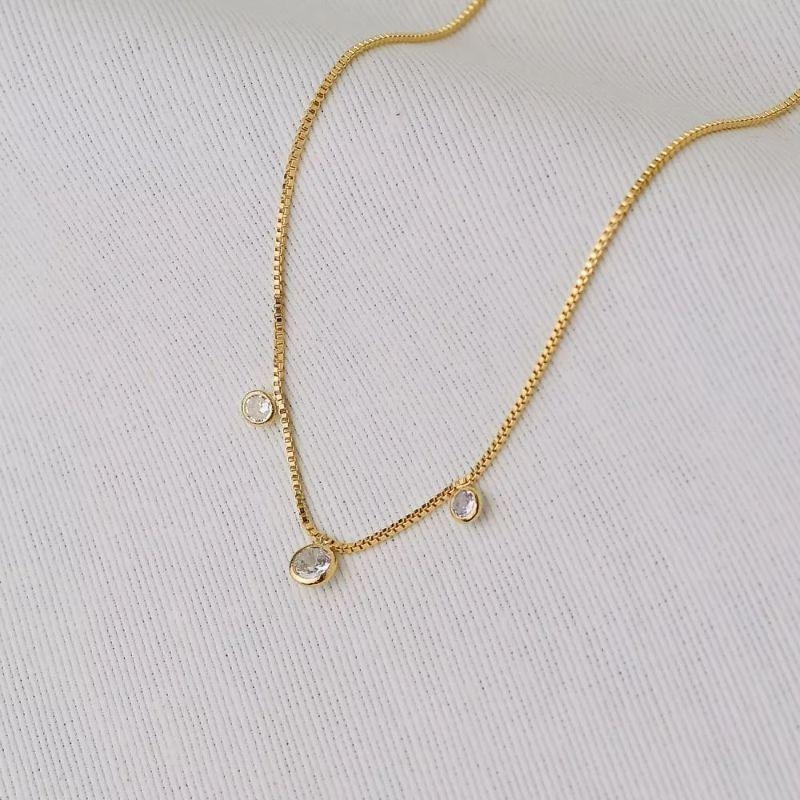 Colar dourado cravejado cristal 36+10cm