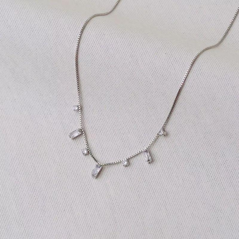Colar pontos retangulares cristal 40+10cm