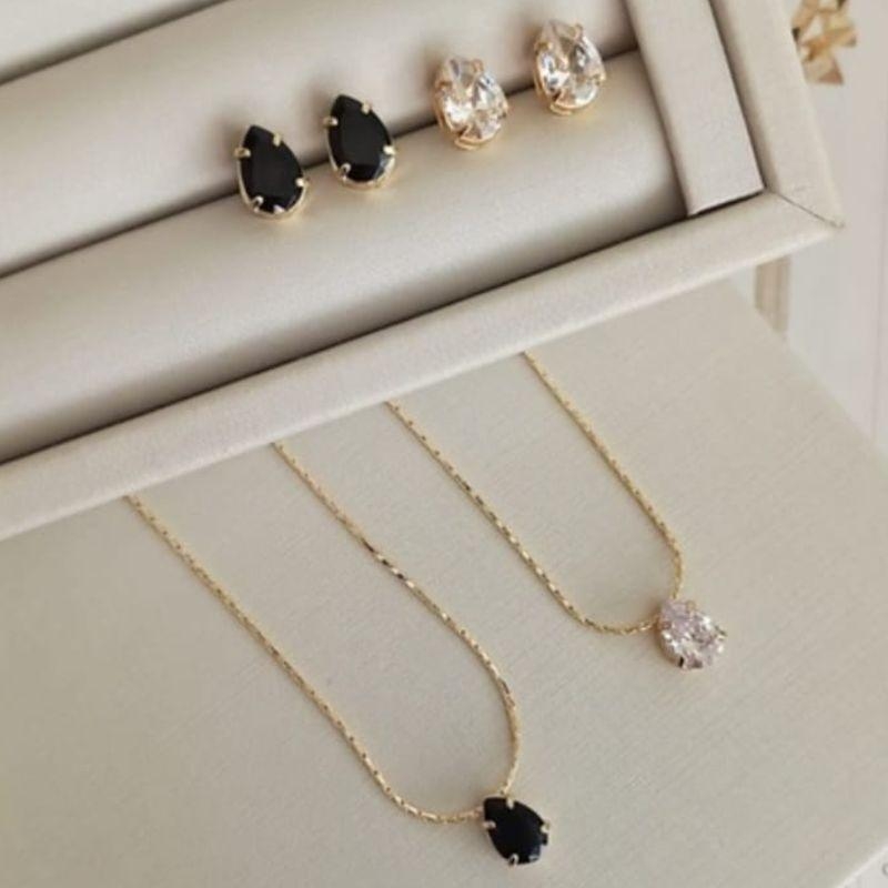 CONJUNTO GOTA CRISTAL OURO