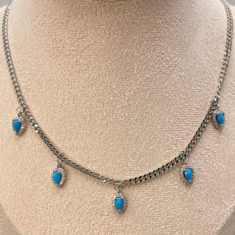 COLAR GOTAS TURQUESA RODIO