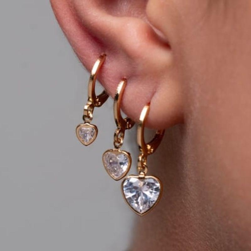 TRIO ARGOLINHAS OURO CORAÇÃO ZIRCONIA