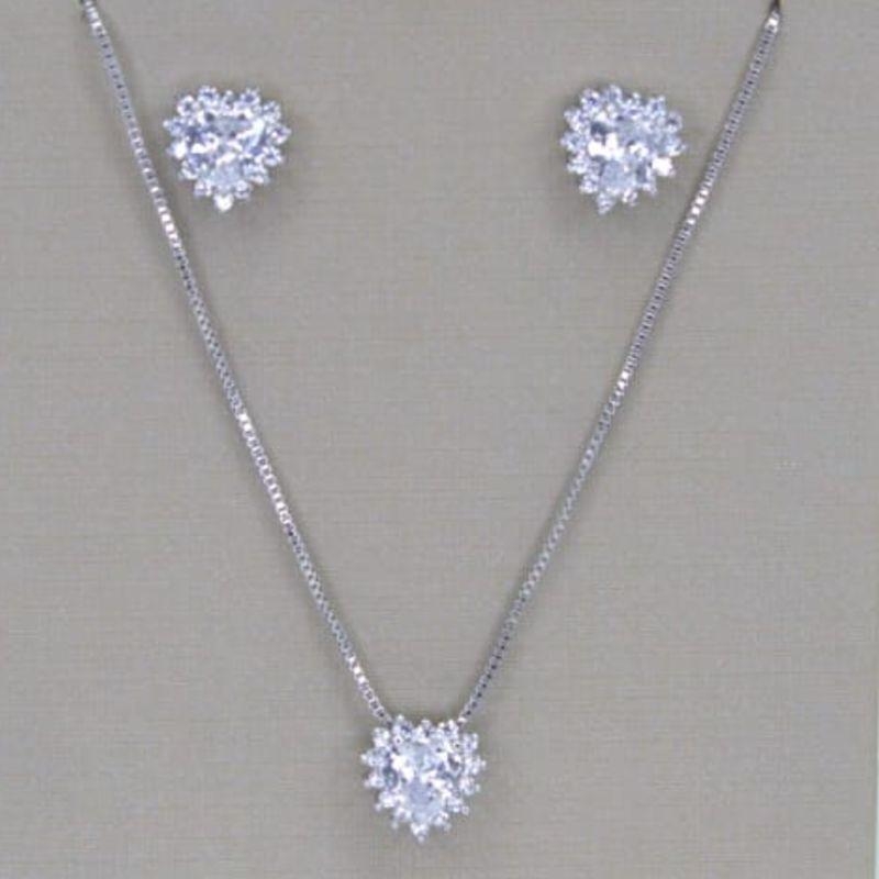 CONJUNTO RODIO CORAÇÃO CRISTAL