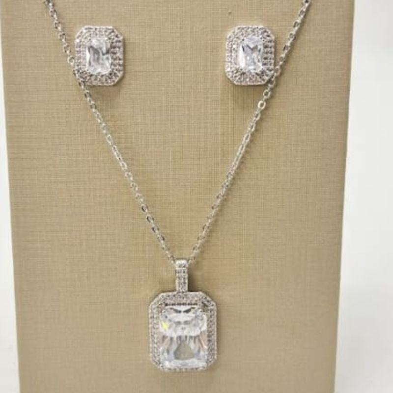 CONJUNTO RODIO QUADRADO CRISTAL