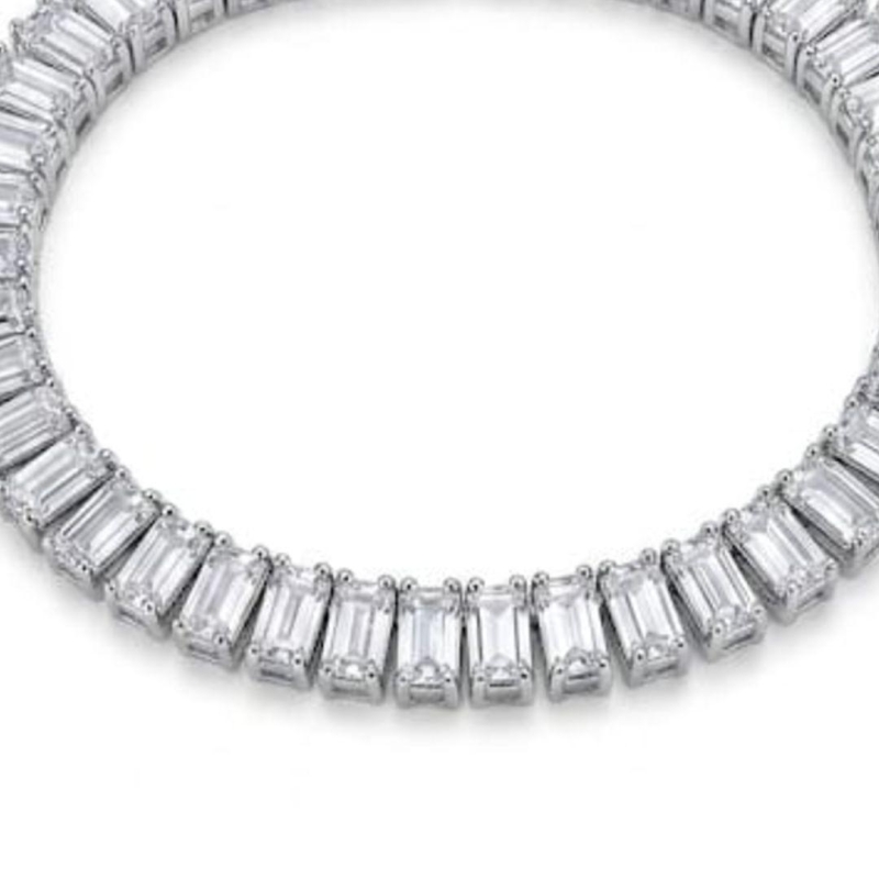 PULSEIRA RIVIERA BAGUETES RODIO CRISTAL 16 CM + 2CM