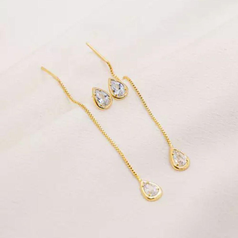DUPLA BRINCO EARLINE GOTA OURO ZIRCONIA