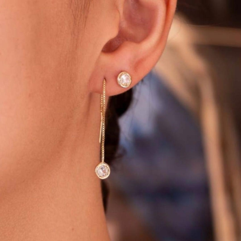 DUPLA BRINCO EARLINE REDONDO OURO ZIRCONIA