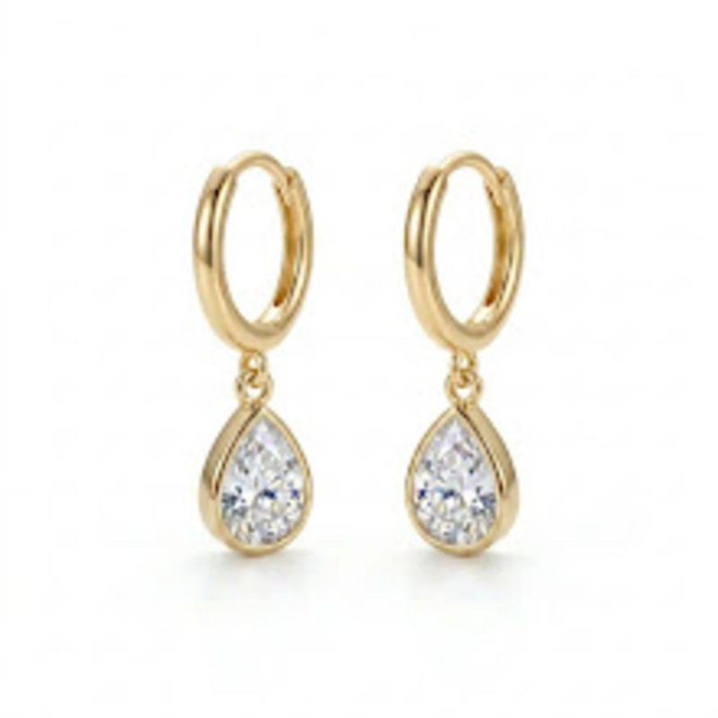 BRINCO OURO ARGOLA GOTA ZIRCONIA G