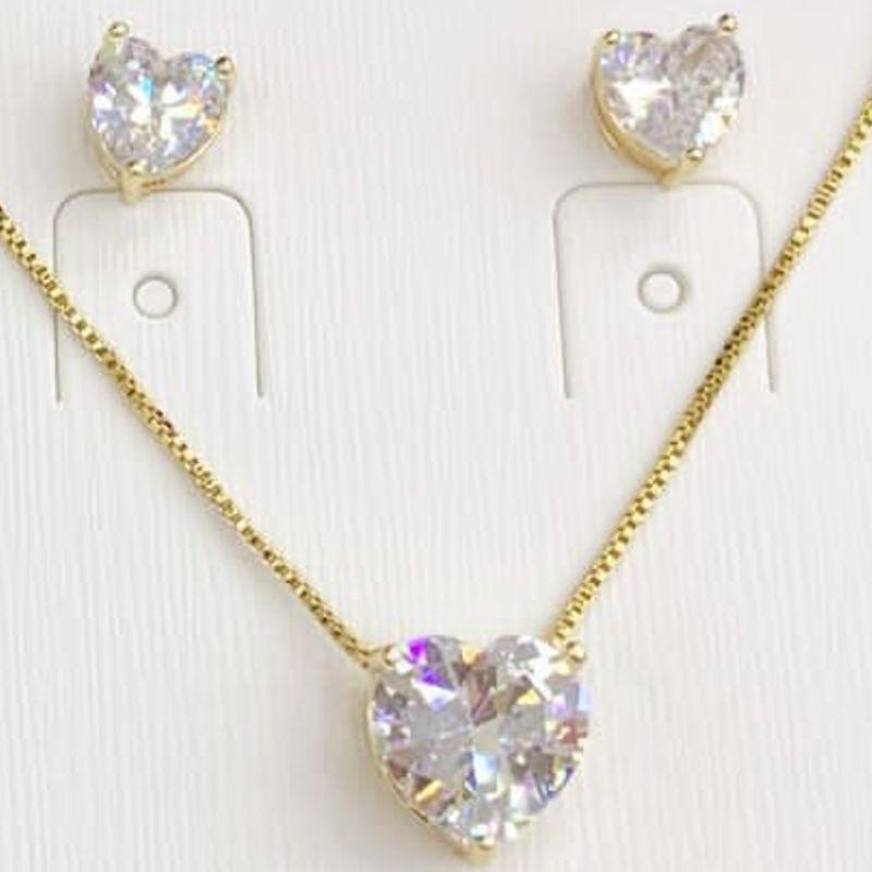 CONJUNTO OURO CORAÇAO ZIRCONIAS