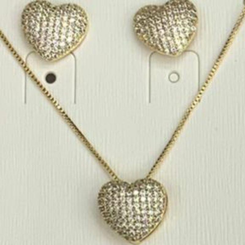 CONJUNTO OURO CORAÇAO ZIRCONIAS G
