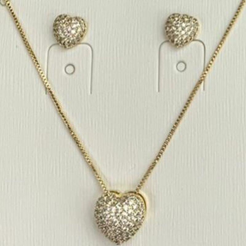 CONJUNTO OURO CORAÇAO ZIRCONIAS P