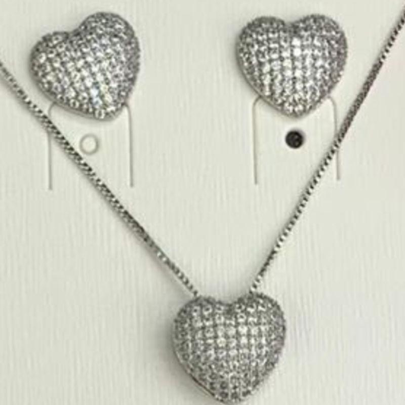 CONJUNTO RODIO CORAÇAO ZIRCONIAS G