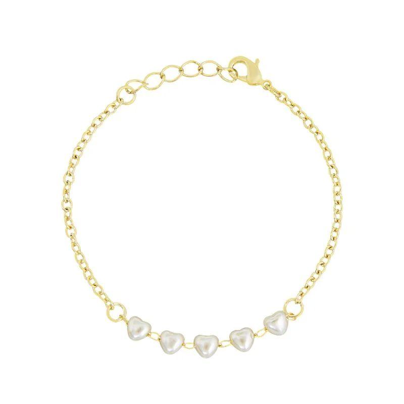 PULSEIRA INFANTIL CORAÇÃOZINHO DE PÉROLA BANHADO EM OURO