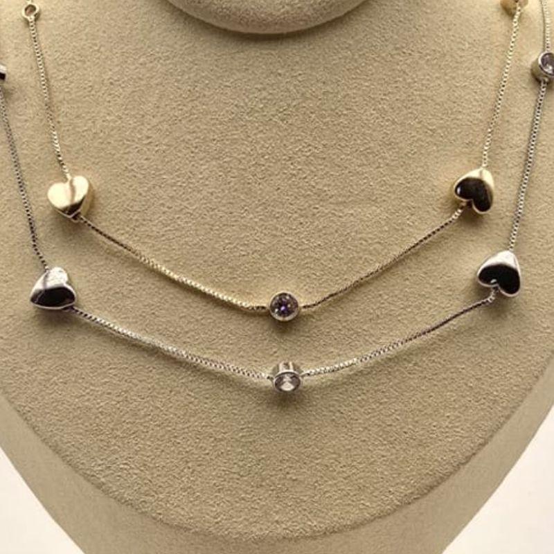 COLAR OURO CORACOES E ZIRCONIA
