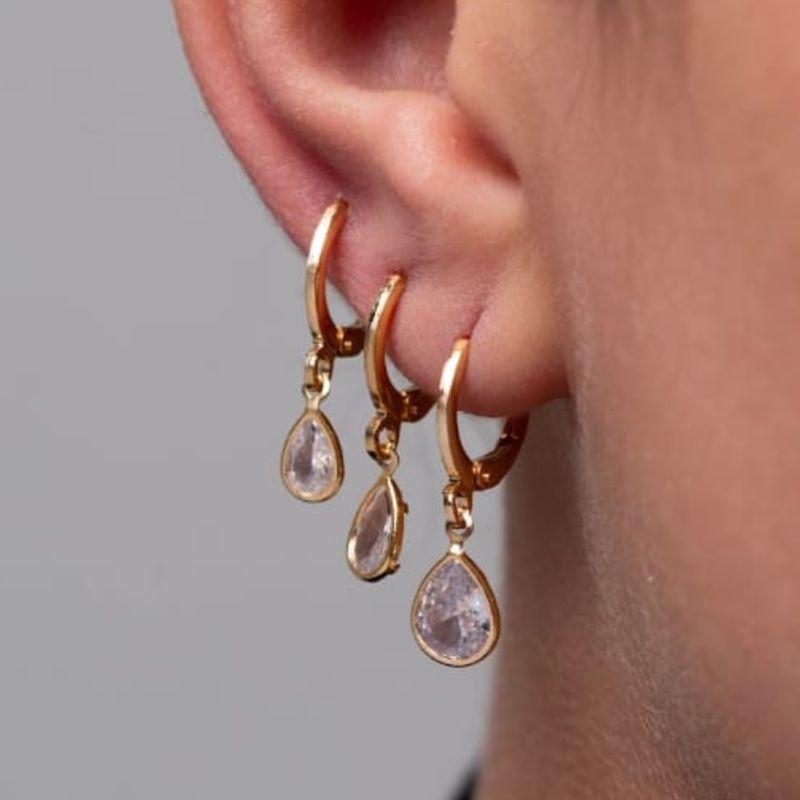 TRIO ARGOLINHAS OURO GOTA ZIRCONIA