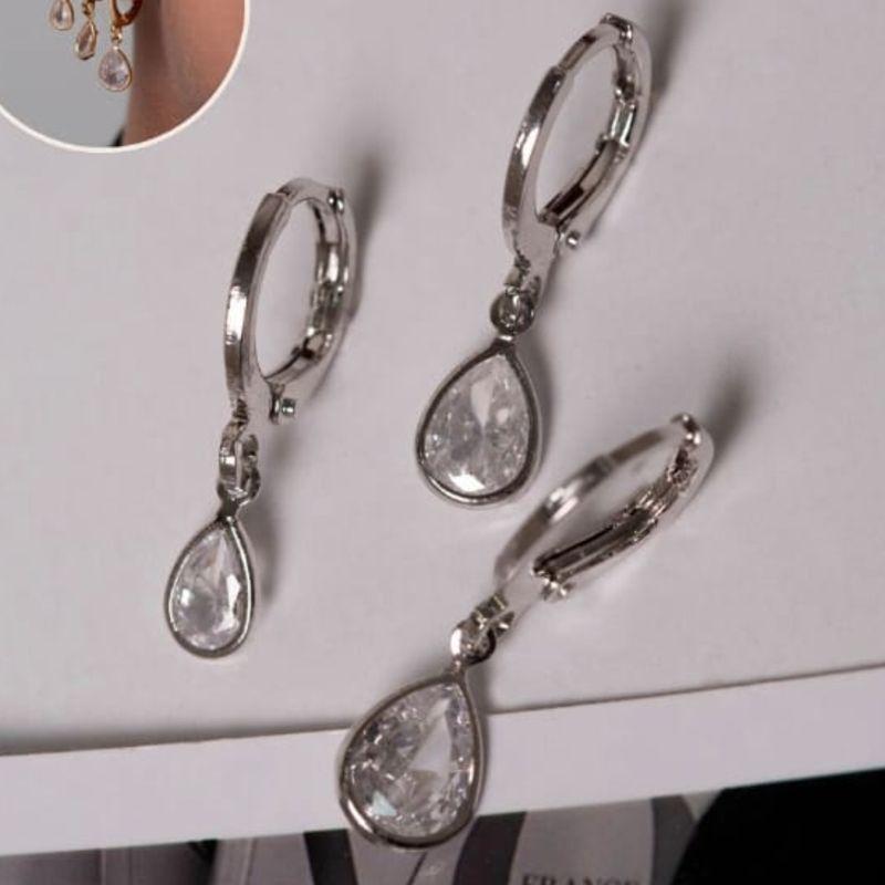TRIO ARGOLINHAS RODIO GOTA ZIRCONIA