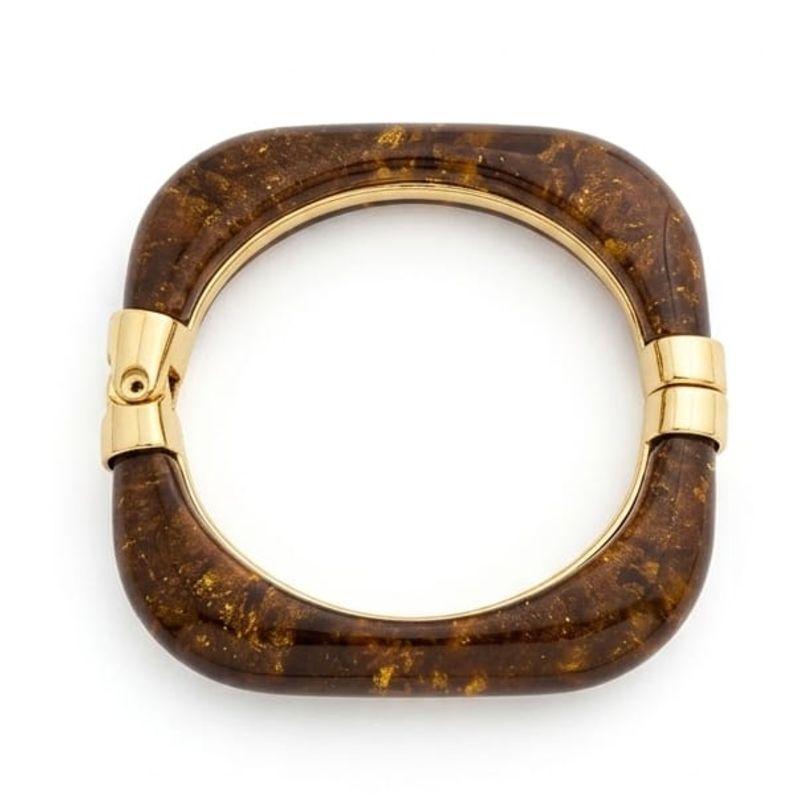 BRACELETE OURO E ACRILICO MARROM VERNIZ ITALIANO