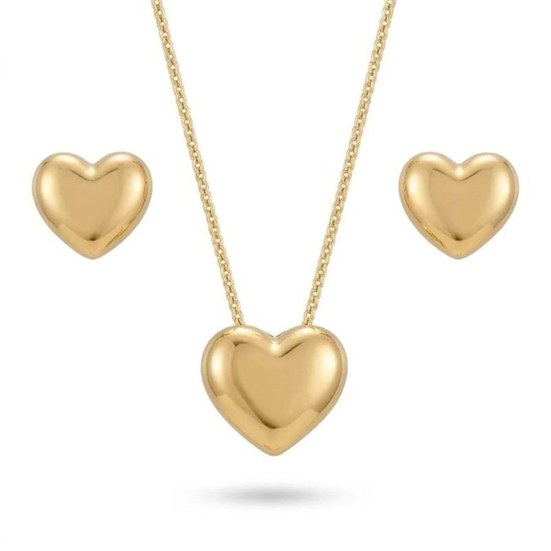 CONJUNTO CORAÇÃO LISO OURO
