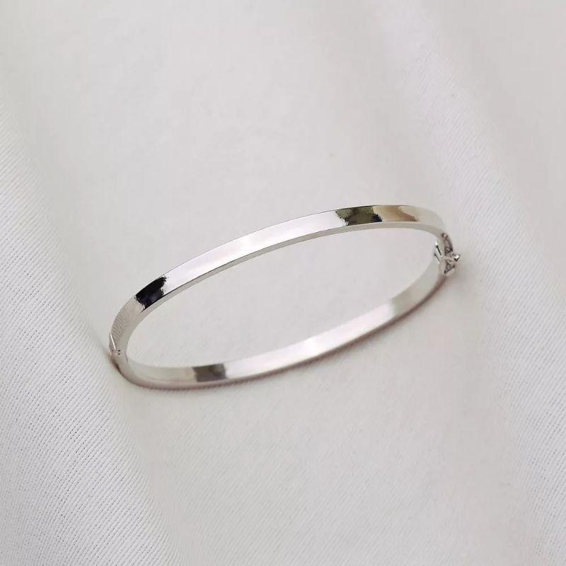 Pulseira Ródio Bracelete Aro Retangular em Metal 4x2CM