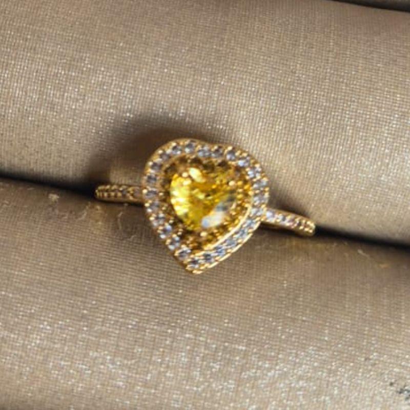 ANEL CORAÇÃO CITRINO OURO CRAVEJADO 17