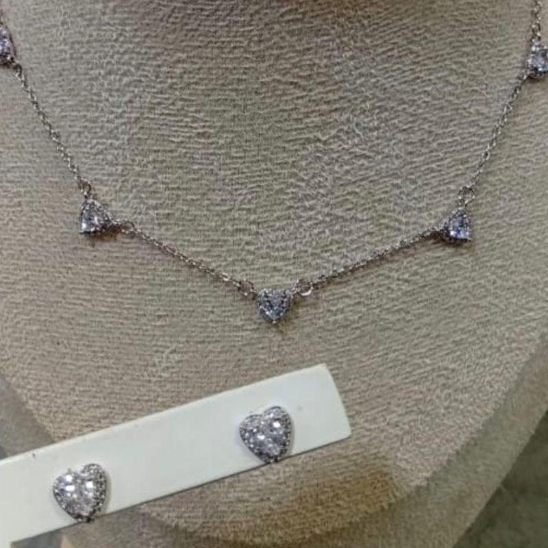 CONJUNTO RODIO CORAÇOES CRISTAL
