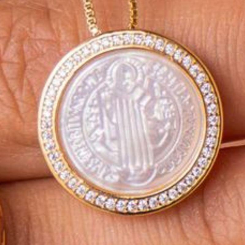 COLAR VENEZIANA SAO BENTO MADREPEROLA CRAVEJADO P