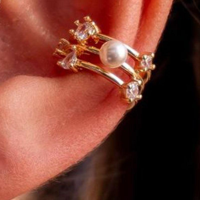 PIERCING FAKE 3 FILEIRAS E PEROLAS OURO
