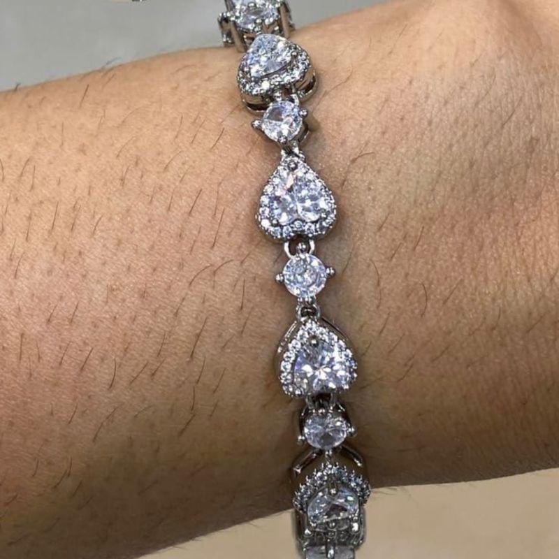 PULSEIRA RIVIERA CORAÇÃO CRISTAL RODIO