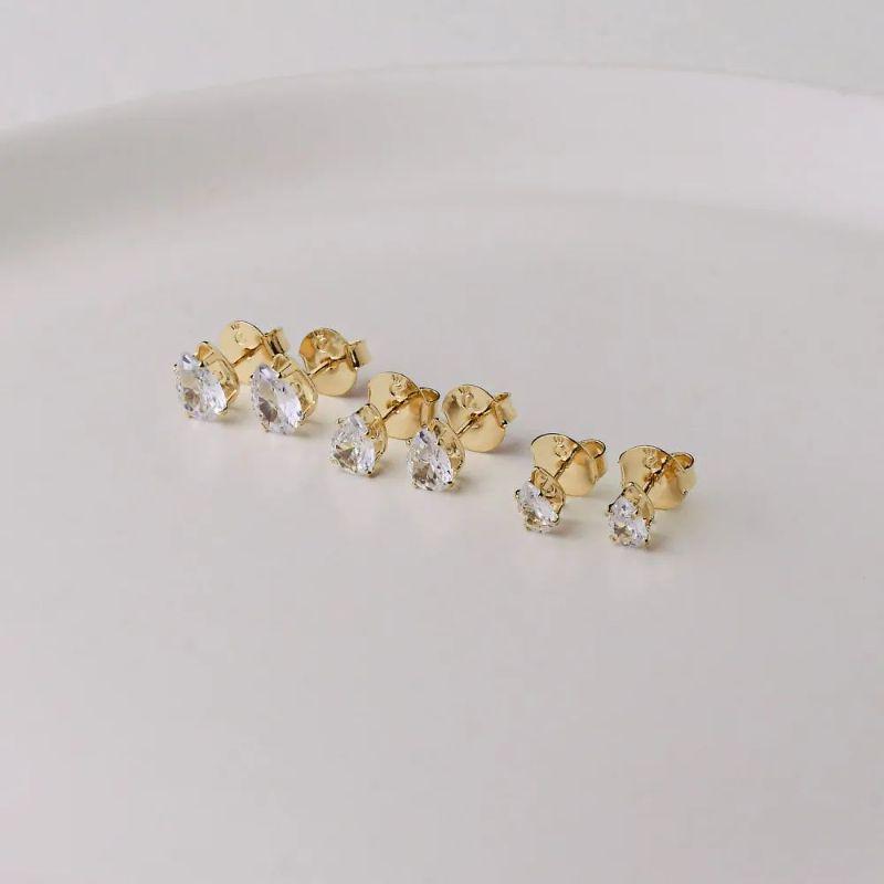 Trio brincos OURO gota cravejados 5/6/7MM