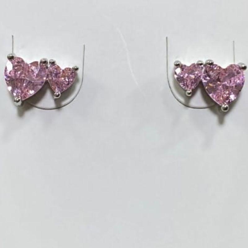 BRINCO KUNZITA 2 CORAÇOES RODIO ROSA CLARO