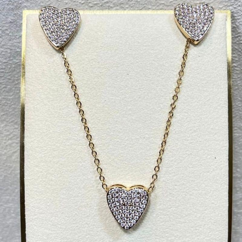 CONJUNTO OURO CORAÇAO CRAVEJADO
