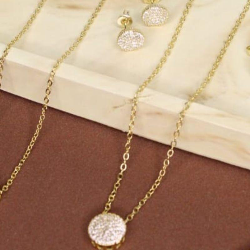 CONJUNTO OURO PONTO DE LUZ CRAVEJADO