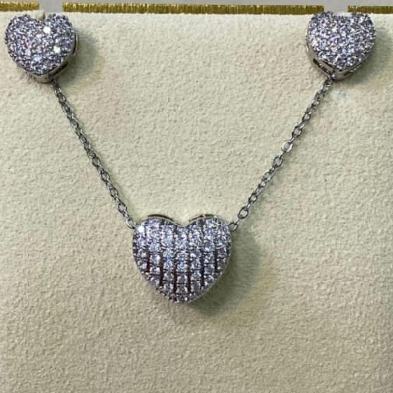 CONJUNTO RODIO CORAÇÃO CRAVEJADO