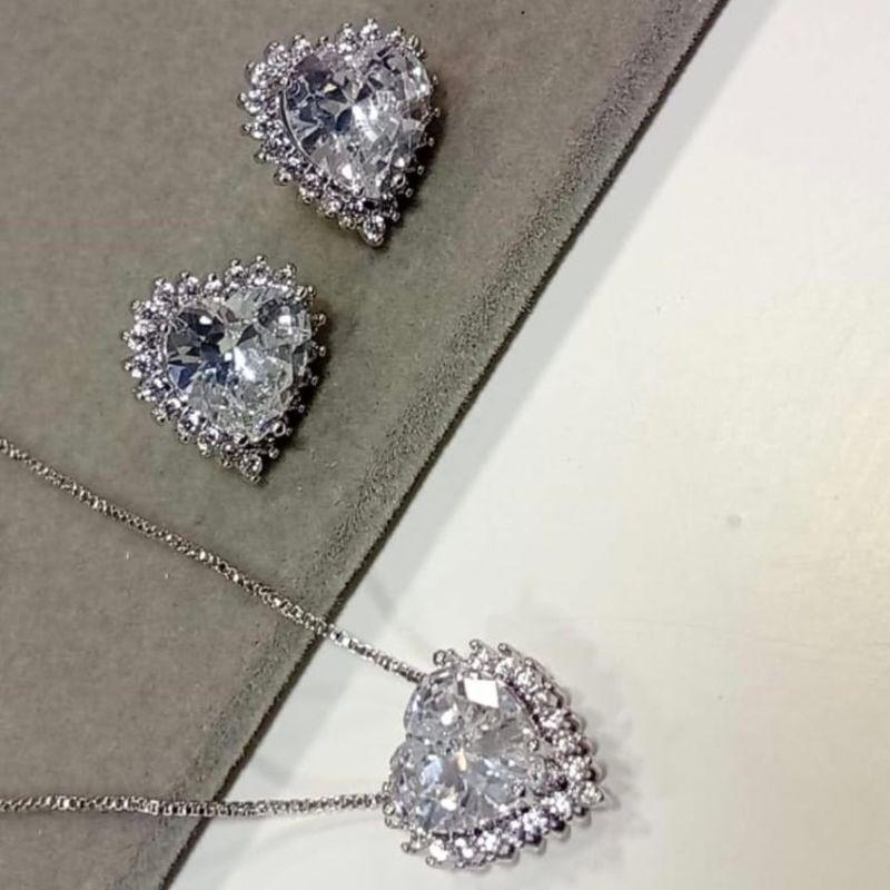 CONJUNTO RODIO CORAÇÃO CRISTAL