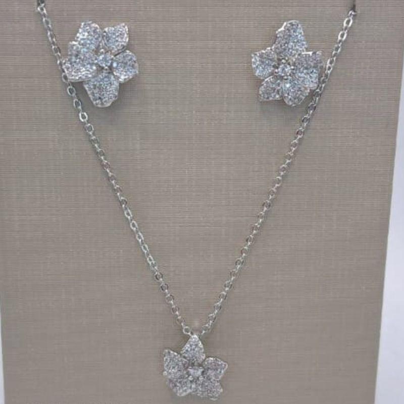 CONJUNTO RODIO FLOR CRISTAL