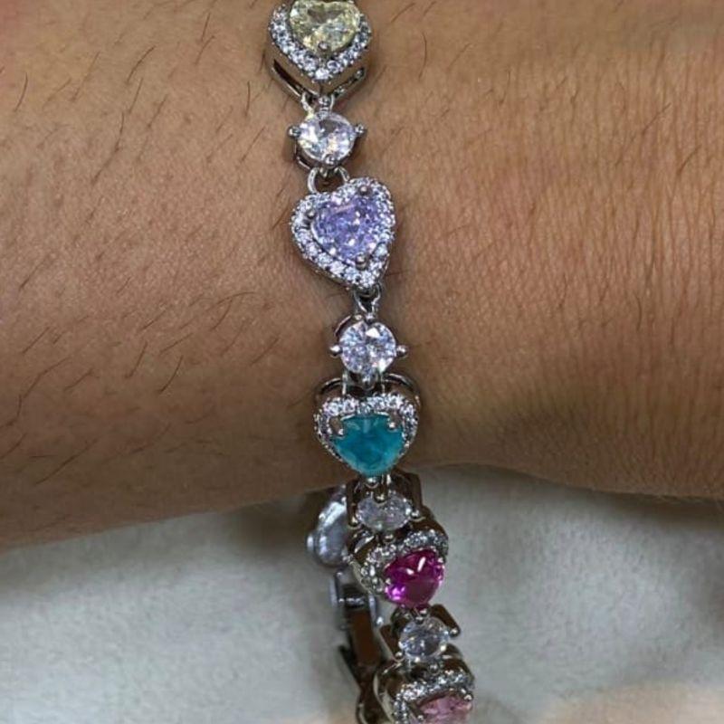 PULSEIRA RIVIERA CORAÇÃO CRISTAL COLORIDO