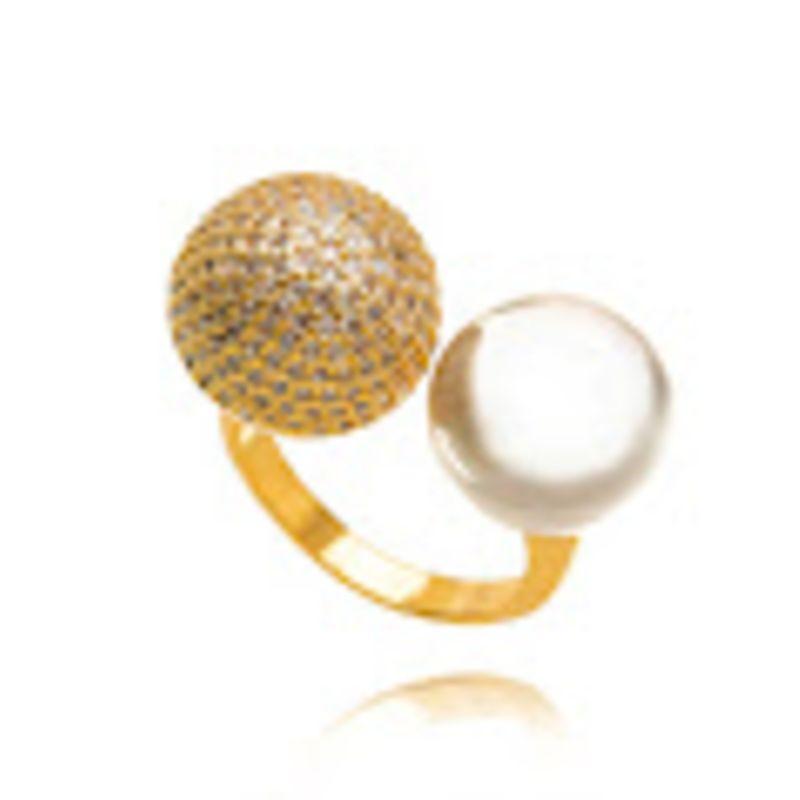 ANEL MAXI OURO E PEROLA REGULAVEL