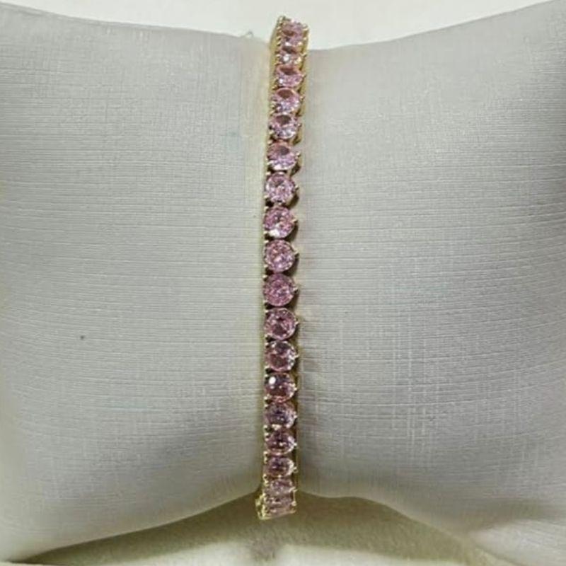 PULSEIRA RIVIERA KUNZITA ROSA 3 PONTAS 4MM OURO